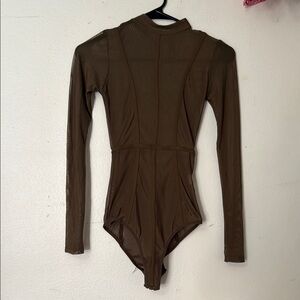 Brown Long Sleeve Bodysuit with High Neckline